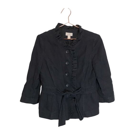 Ann Taylor loft crop blazer  with buttons and attached belt size 10 linen - Picture 1 of 5